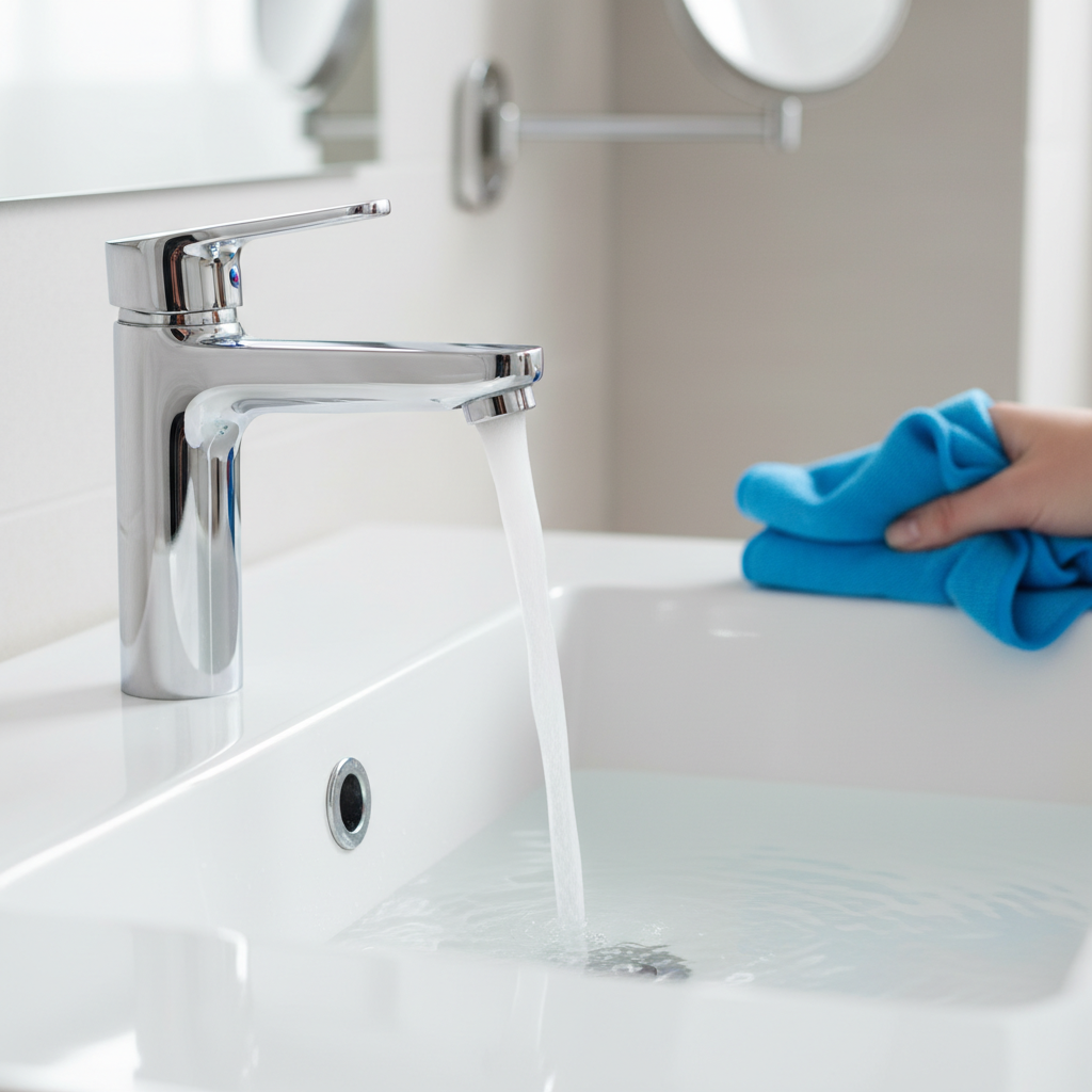 Homeowner performing preventive plumbing maintenance